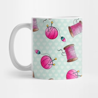 Sewing Thread Spool and Pin Cushion Watercolor Mug